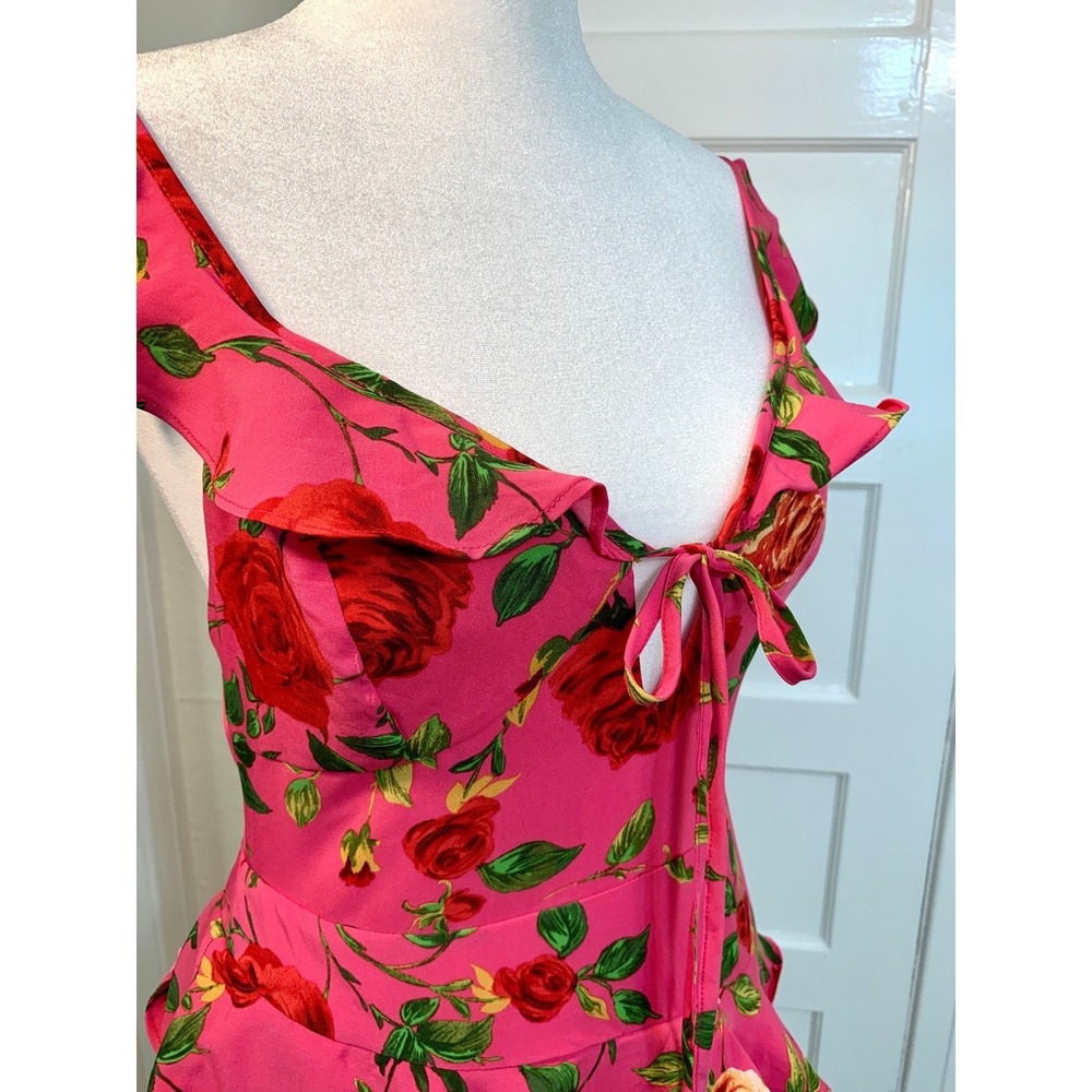 Signature NWT Rose Pink Floral Ruffle Tiered Summer Mini Dress Fuchsia Small - Picture 3 of 16